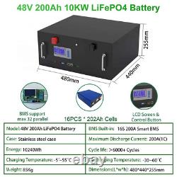 48V 200Ah 10240Wh LiFePO4 Battery Pack 51.2V 10Kw 6000 Cycles PC Monitor Max 32