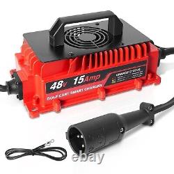 48 Volts 15 AMP Golf Cart Battery Charger Round 3-Pin Style Plug Charger withTe