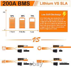 6PCS 25.6V 220AH BMS-200A Lithium Battery for RV Off-grid Solar Golf Cart Club