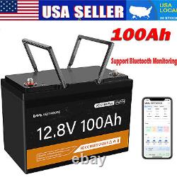 Bluetooth LiFePO4 Lithium Battery 12V 100Ah 1280Wh 100A BMS for RV Golf Cart