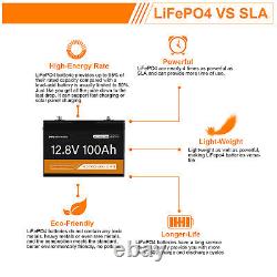Bluetooth LiFePO4 Lithium Battery 12V 100Ah 1280Wh 100A BMS for RV Golf Cart