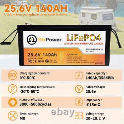 BtrPower 24V LiFePO4 battery 140Ah for RV Golf Cart Deep Cycle Solar System 100A