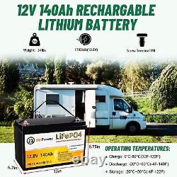 Btrpower 12V 140Ah lithium LiFePO4 battery for RV Deep Cycle Solar Marine System