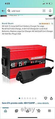 Ebusin 48 Volt Golf Cart Battery Charger for Club Car-3Pin 15Amp