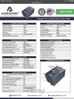 HIGH BMS Allied Lithium Golf Cart 48V 48 Volt CLUB CAR 65AH Battery charger kit