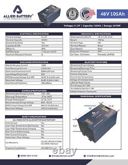 HIGH BMS Allied Lithium Golf Cart 48V 48 Volt Yamaha 105AH Battery charger + kit