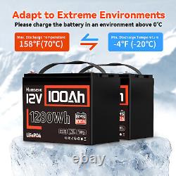 HumSienk 12V 100Ah 2 Pack LiFePO4 Lithium Battery with Cable For RV Solar Marine