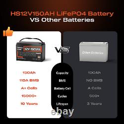 HumSienk 12V 150Ah LiFePO4 Lithium Battery 15000+ Cycle 110A BMS Solar Marine RV