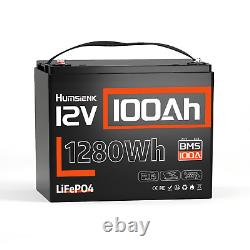 Humsienk 12V 100Ah 1280Wh LiFePO4 Lithium Battery Deep Cycle BMS Solar Marine RV