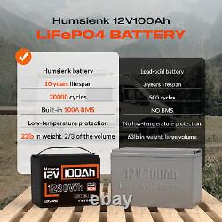 Humsienk 12V 100Ah 1280Wh LiFePO4 Lithium Battery Deep Cycle BMS Solar Marine RV