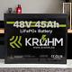 Krohm 48v 45ah Lifepo4 Rechargeable Deep Cycle Battery For Golf Carts, Rvs