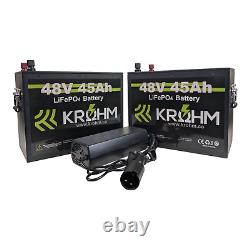 Krohm 48V 90Ah Deep Cycle LiFePO4 Battery Bundle For Golf Carts, RVs, and More