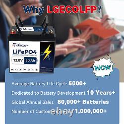 LGECOLFP 12V 50 100AH LiFePO4 Lithium Battery Deep Cycle 100A BMS for RV Solar
