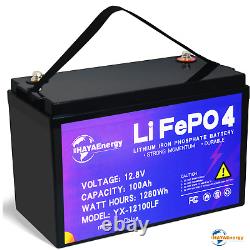LiFePO4 12V 100Ah Lithium Battery Deep Cycle Rechargeable for Solar RV Boat BMS