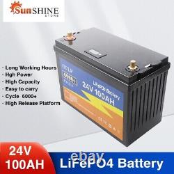 LiFePO4 Battery Pack 100Ah 24V BMS Deep Cycle Charger Golf Cart Solar RV Campers