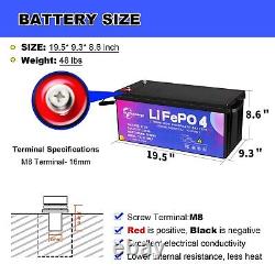 LiFePO4 Lithium Solar Battery 12V 200Ah 100A BMS for Golf Cart Marine RV System