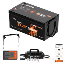 LiTime 48V 100Ah Bluetooth Golf Cart Lithium Battery Charger Monitor Fix Rod Set