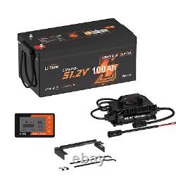 LiTime 51.2V 100Ah Smart Golf Cart LiFePO4 Lithium Battery Charger Monitor Set