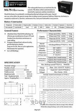 Mighty Max ML75-12 12V 75Ah Battery for Scooter Wheelchair Golf Cart Electric DC