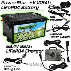 PowerStar 48V 105Ah LiFePO4 Lithium Battery for Club Car Golf Cart