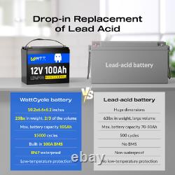 Refurbished! WattCycle 12V 100Ah LiFePO4 Lithium Battery Low-Temp For RV Marine