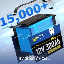 WattCycle 12V 300Ah Mini LiFePO4 Lithium Battery Deep Cycle 200A BMS For RV Home