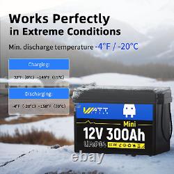 WattCycle 12V 300Ah Mini LiFePO4 Lithium Battery Deep Cycle 200A BMS For RV Home